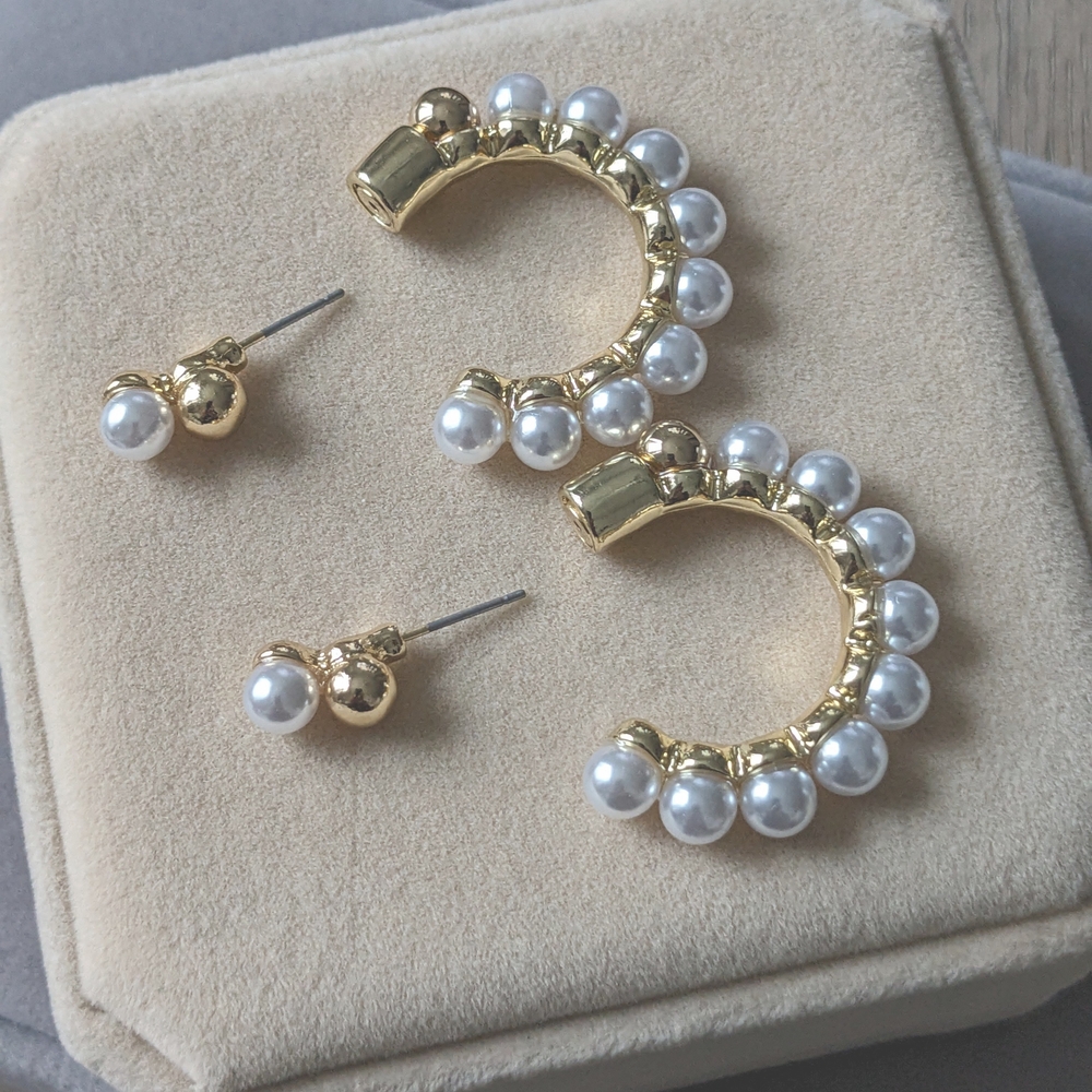 Gold and Pearl Embellished Earrings - Picture 3 of 3